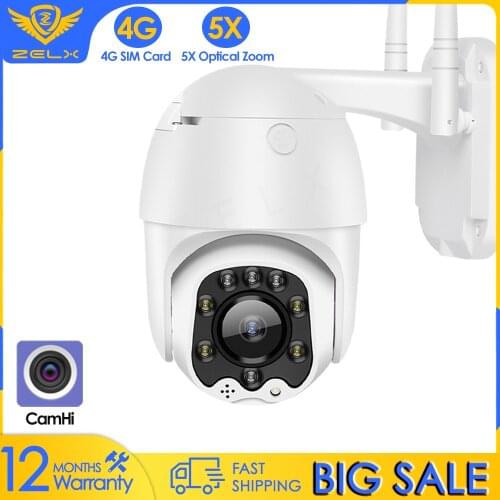 CamHi 4G Sim Card Camera Outdoor 1080P HD PTZ Speed Dome CCTV Canera 5X Optical Zoom Wireless Security Camera Smart Home