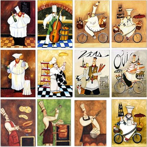 DIY Painting By Numbers Kitchen Chef Kit Oil Picture By Numbers Cook Cartoon Wall Art Paintings On Canvas Home Decoration