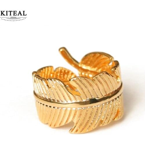 KITEAL aliexpress 2020 new Gold Vermeil female Knuckle Rings Leaves Feathers prices in euros jewelery
