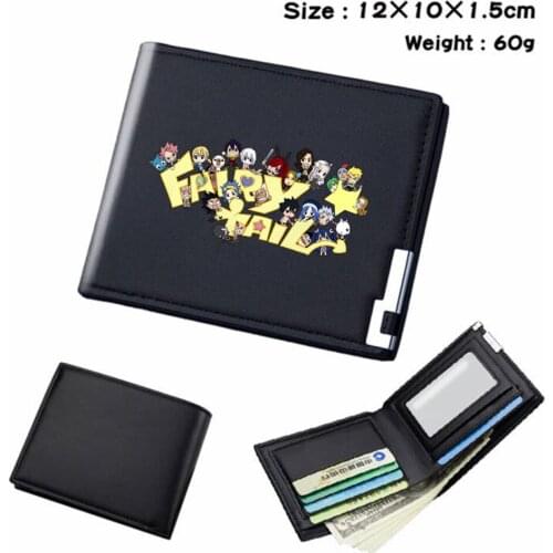 Short Wallet Anime Fairy Tail PU Card Holder Bifold Student Casual Teenger Note Compartment Mens Womens Black Wallet