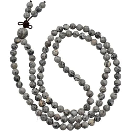 6mm 108 Prayer Landscape Jasp-er Natural Gem stone Round Beads Stretchy Yoga Buddha Mala Bracelet 3Pcs/lot