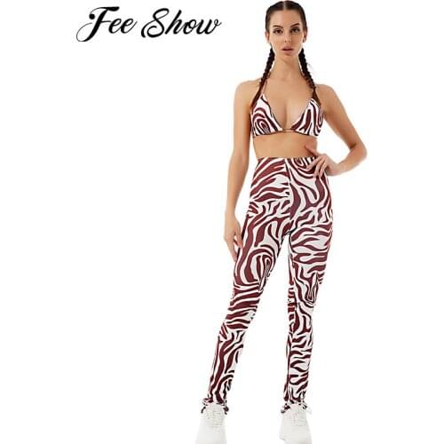 Summer Women Sexy Workout Sport Suit Gym Yoga Running Outfit Sportswear Halter Neck Open Back Bra Top High Waist Pants Sport Set