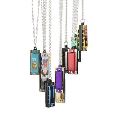 Mini 4 Hole 8 Tone Necklace Design Chain Toy Gift Color Random Harmonica Metal