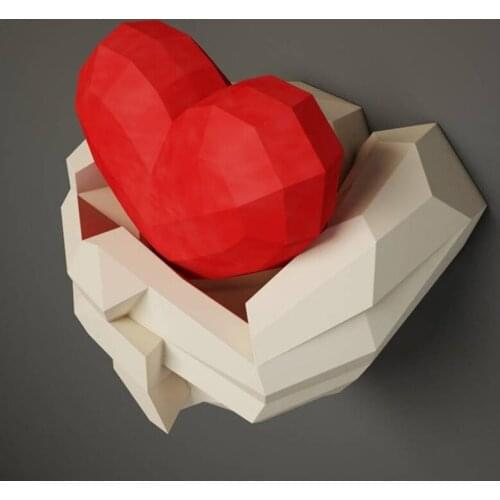 Mini Paper Craft Hands With Heart Papercraft 3D Home Wall Decor DIY Gift Love Valentines Day Paper Model Sculpture Heart Shape