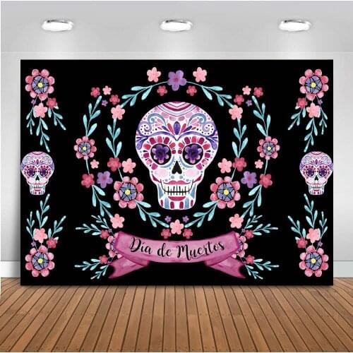 Mocsicka Day of The Dead Background for Mexican Fiesta Sugar Skull Floral Photography Backdrop Dia DE Los Muertos Birthday Party