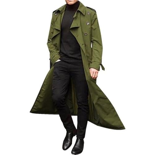 Fashion Men Solid Colors Outdoor Casual Double-breasted Lapel Windbreaker Loose Breathable Coats Slim Long Trench Outerwear#g3
