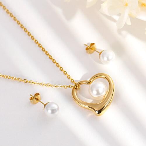 Fashion Zircon Simple Heart Shapel Earrings Pendant Necklace Set For Women Accessories Gold/silver color Jewerly Cheap