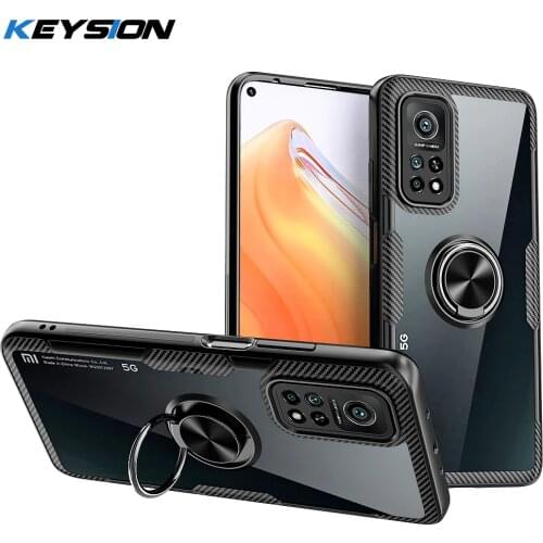 KEYSION Fashion Clear Shockproof Case For Xiaomi Mi 10T 10T Pro 9T Pro Transparent Ring Phone Back Cover for Xiaomi Mi 10T Lite