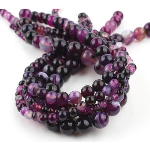 Natural Stone Purple Stripe Agates Onyx Beads Round Loose Spacer Beads For Jewelry Making 4 6 8 10 12mm DIY Bracelet Earring 15"