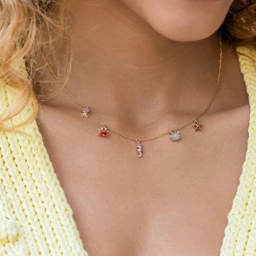 Gold Vermeil 2021 New Summer Fashion Delicate Jewelry Various Colors Cute Lovely Sea Animal Charm Beach Women Choker Necklace