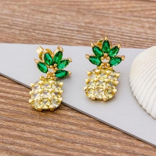 New Fashion Bohemian Pineapple Fruit Stud Earrings Top Quality Copper CZ Jewelry For Women Lovely Birthday Party Gift Wholesale