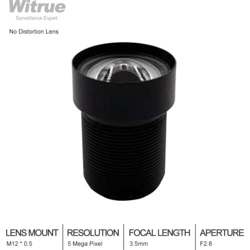 Witrue 3.5mm Lens 5MP M12 Mount 1/3" Inch F2.8 with 650nm IR filter No Distortion lenses for Action CCTV Camera