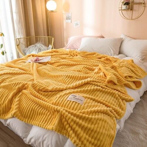 Blankets for Beds Solid Yellow Color Soft Warm Plaid Square Flannel Blanket on The Bed Thickness Throw Blanket Yellow-200*230CM