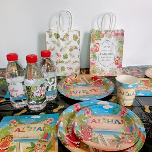 Omilut Summer Hawaii Party Decor Aloha Tropical Palm Leaf Disposable Tableware Set Aloha Birthday Party Supplies Decor