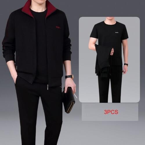 Autumn Men Sport Suit Jacket +T Shirt +Sweatpants 3 Pieces Sportwear Suit Men Fitness Comfortable Tracksuit Sport Running Sets