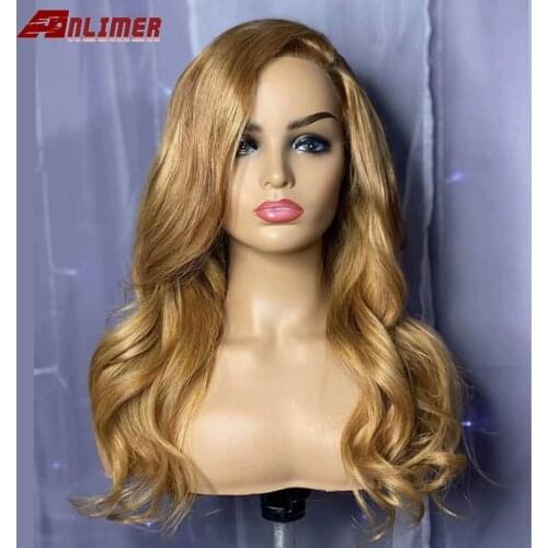 150 Density Wavy 13x4 Lace Front Human Hair Wigs Brazilian Honey Blonde Golden Human Hair Left Side Part GluelessWig Pre Plucked