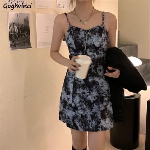 Dresses Women Tie-dye High-street Slim Sexy New Designers Chain Spaghetti Strap Cool Harajuku Ulzzang Chic Female Girls Sundress