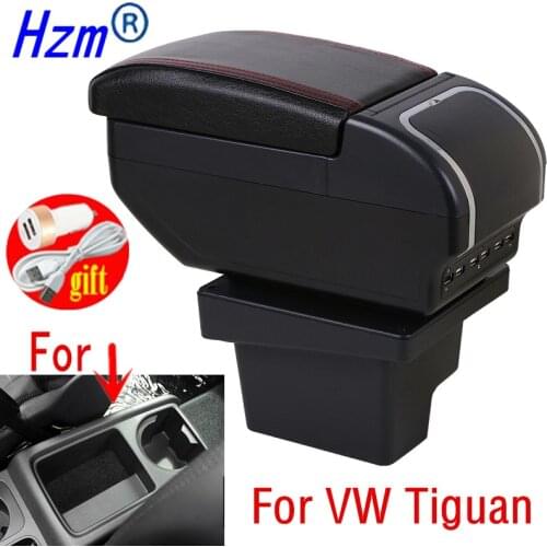 Armrest For Volkswagen VW Tiguan I Dual layer Large space Central Store Content box with cup holder ashtray USB Charging