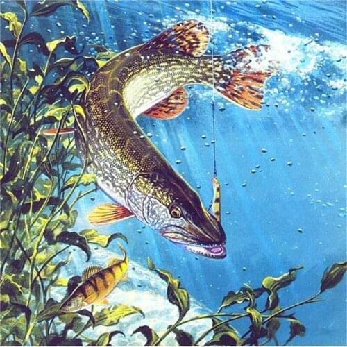 5d Full Square Diamond Painting Fish Mosaic Animal Handmade Gift DIY Diamond Embroidery Cross Stitch Lake Home Decor