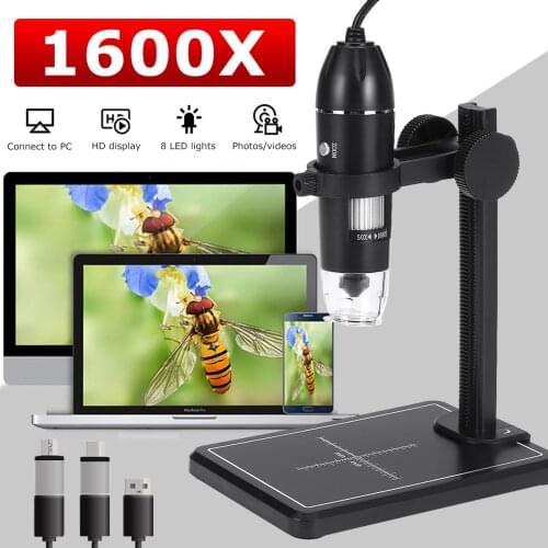 1600X 3IN1 Handheld 8 LED Digital Microscope Magnifier 1920 x 1080P Camera For Phone PC recording Electronic Microscopes
