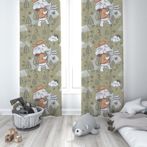 Curtains Children 3D Printed Decorative Items Home Childrens Room Brave Elephant Green Model 147