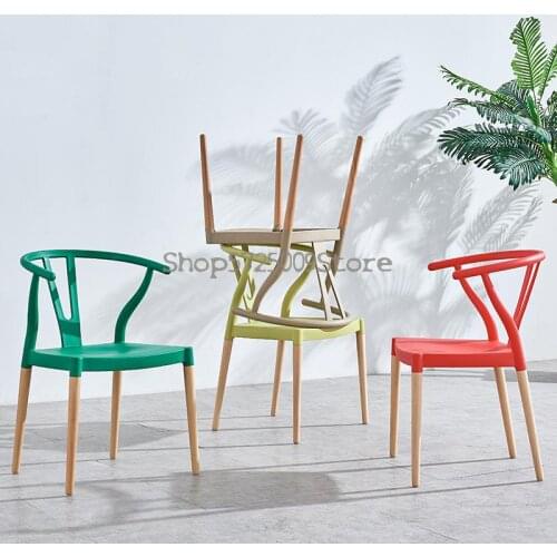 Nordic dining chair solid wood home modern minimalist restaurant Y chair desk plastic backrest negotiation ins net red horn chai