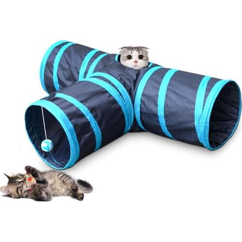 Indoor 3 Way Collapsible Cat Tunnel Tube Kitty Tunnel Bored Ferrets Pet Toys Peek Hole Toy Cat Puppy Hide Toys With Small Balls