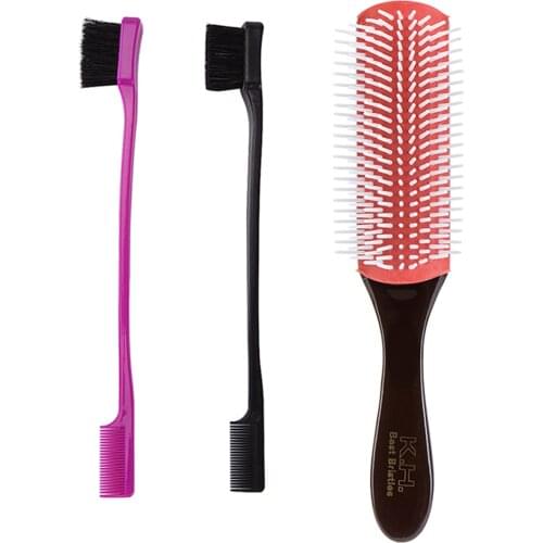 Hair Styling, Smoothing, Straightening Brush with 2pcs Hair Gel Edge Control Natural Look Polish Hair Tool Dual Ended Hair Comb