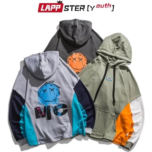 LAPPSTER-Youth Men Patchwork Smiley Face Hooded Hoodies 2021 Mens Oversized Designer Streetwear Hoodie Male Y2k Kpop Sweatshirts