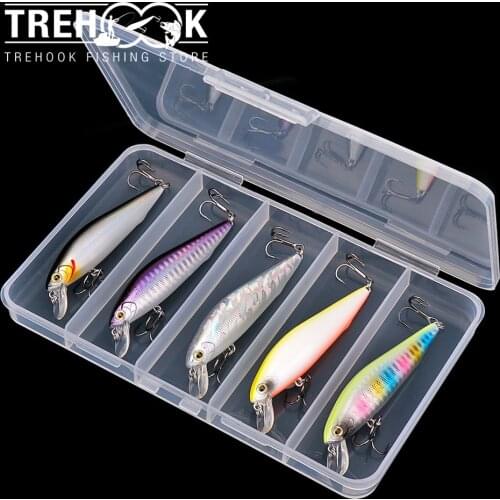 TREHOOK 5pcs 90mm 10g Silent Sinking Minnow Lures Crankbaits Fishing Set Black Minnow Wobblers For Pike Artificial Bait Kit Box