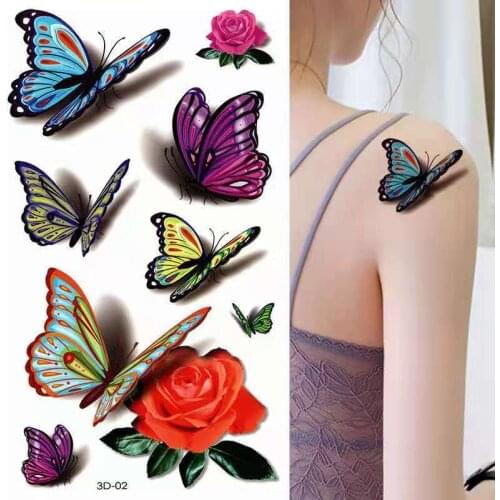 Temporary Tattoo Stickers Waterproof Arm Clavicle Body Art Sticker Disposable butterfly rose tatouage temporaire