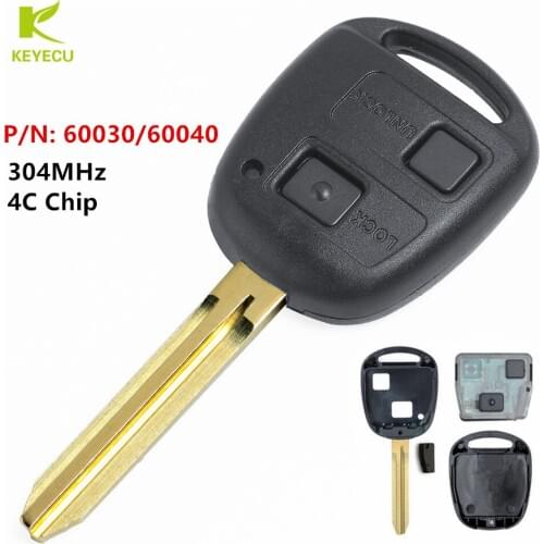 KEYECU Replacement Remote Car Key Fob 304MHz 4C Chip for Toyota Tarago Avensis RAV4 Corolla Landcruiser 100 P/N: 60030/60040