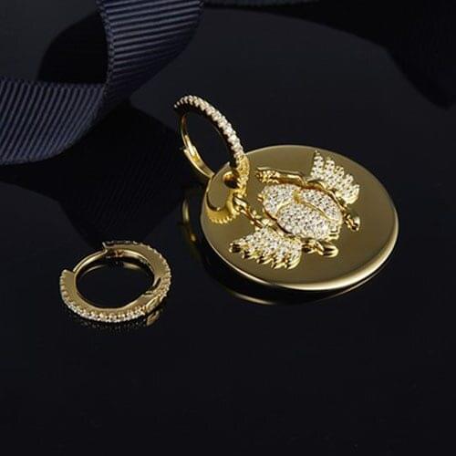 SLJELY High Quality 925 Sterling Silver Jewelry Cubic Zircon Scarab Asymmetry Earrings Women Fine Gold Color Coin AB Earrings