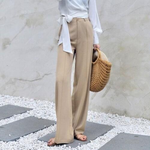 2021 spring Wide Leg Pants Women elastic High Waist Palazzo Pants streetwear Elegant Office Ladies Trousers MH529