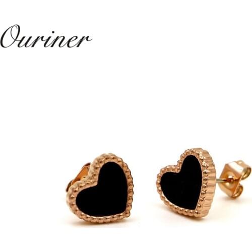 5 Colors Luxury Love Heart Earrings For Women Cute Earrings Jewelry Stainless Steel Rose Gold Color Shell Stud Earrings KE004