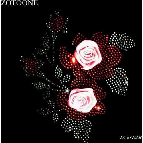 ZOTOONE Stone Rhinestones Applique Flower Clear Hot Fix Iron on Rhinestone Clothes Decoration Strass Needlework Crystals E