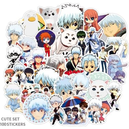 100pcs/set GINTAMA Stickers Sakata Gintoki Waterproof Sticker Anime GINTAMA Laptop Computer Bike Car Letter Stationery Stickers