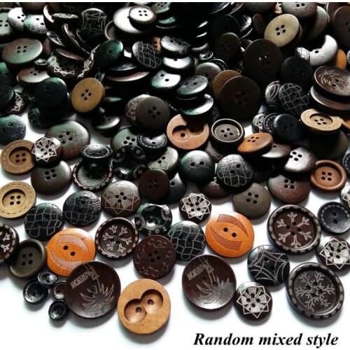 100PCs Random mix 10-30mm Wooden Buttons Sewing 4 Holes Brown Scrapbooking For Crafts,DIY Clothing Accessories