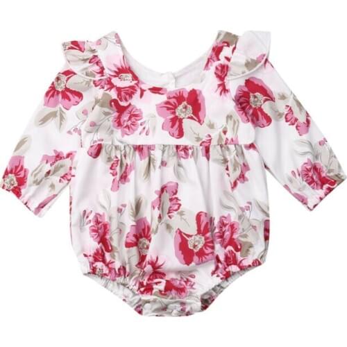 2019 Baby Clothes Newborn Baby Girl Floral Print Long Sleeve Bodysuit Sunsuit Autumn Outfit Set Clothes Size 0-24M