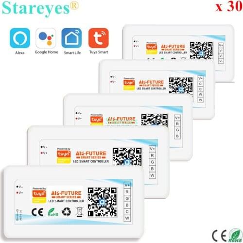 30 Pcs Wifi Smart Controller Alexa Google Home Voice DC5-24V Single color CCT RGB 4 in 1RGBW RGBCCT 5 in 1 LED Strip Dimmer APP