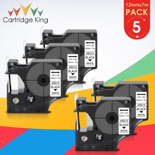 5PCS Compatible 45013 DYMO D1 Label Tape 12mm Black on White Compatible for Dymo LabelManage 280 160 200 210D 220P Label Printer