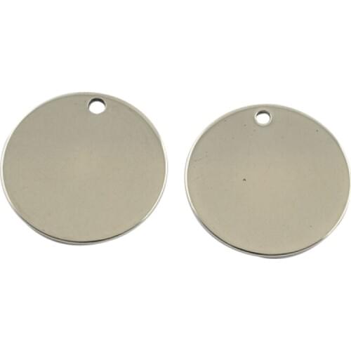 5pcs Stainless Steel Flat Round Tag Pendants, Stainless Steel Color ,20x1mm, Hole: 1.5~2mm F70