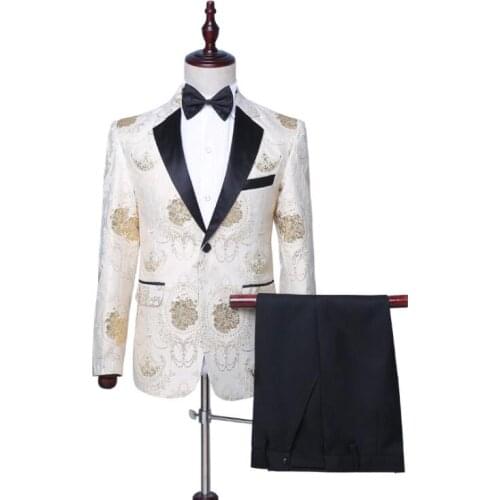 Blazer men groom suit set with pants mens wedding suits fashion costume singer star style dance stage clothing formal dress 998