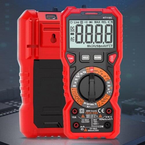 HT118A/C/D Digital Multimeter Mini Auto Ranging Flashlight NCV Voltage Meter 6000 Counts for Measure Voltage Current Resistance