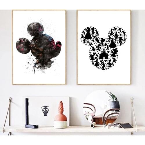 Disney Cartoon Mickey and Minnie Head Portrait Painting Posters Prints on Canvas Picture for Kidf Room Home Cuadros Decor