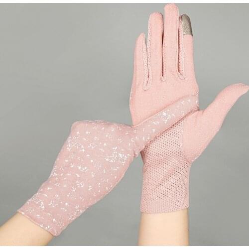 Howfits Spring Summer Driving Gloves Women Touch Screen Thin Cotton Gloves Lace UV Sun Against Non Slip Riding Car Gloves