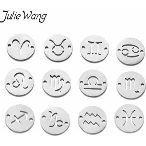 Julie Wang 12PCS/Set 12 Constellations Zodiac Connectors Stainless Steel Fashion Necklace Bracelet Jewelry Making Accessory