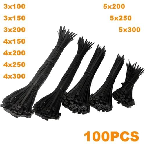 Cable Ties Black 100 PCS/Bag Cable Organizer Plastic Zipper Strong Binding Household Multi Purpose Fixator 3x100 Nylon Tie