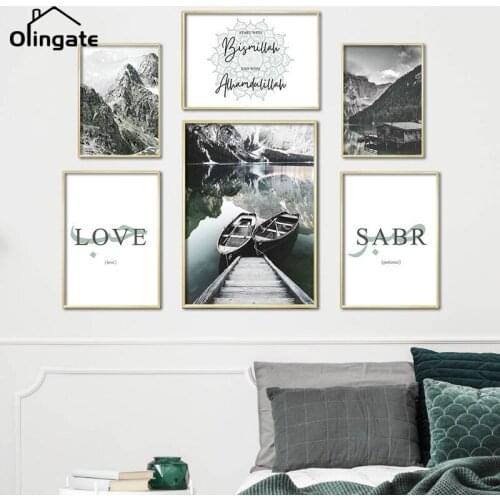 Nordic Modern Quotes Scandinavian Poster Nature Landscape Wall Art One Piece Mountain Lake Boat Canvas Painting Home Decor Gift