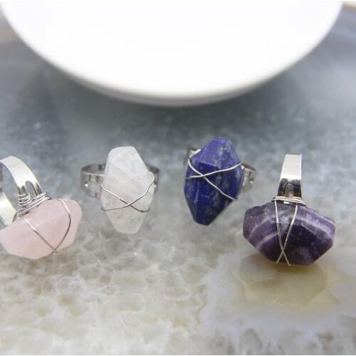 Wire Wrap Natural Amethysts Lapis Nugget Adjustable Ring,Cut Faceted Crystal Quartz Rings,Minimalist Women Men Rings Jewellery